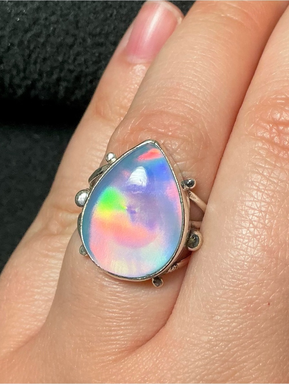 Aurora Opal Ring Aurora Opal Gemstone Ring 925 Sterling Silver Opal Ring Size 6